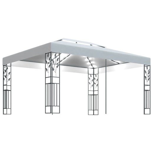 Pavillon mit Doppeldach & LED-Lichterkette 3x4 m Wei