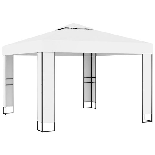 Pavillon mit Doppeldach & LED-Lichterkette 3x3 m Wei
