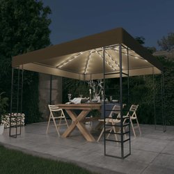 Gartenzelt mit LED-Lichterkette 3x3 m Taupe