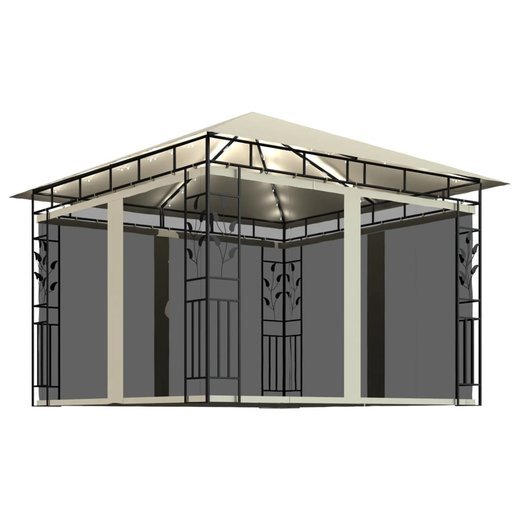 Pavillon mit Moskitonetz & LED-Lichterkette 3x3x2,73m Cremewei