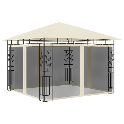 Pavillon mit Moskitonetz & LED-Lichterkette 3x3x2,73m Cremewei