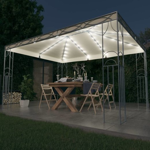 Pavillon mit LED-Lichterkette 400x300 cm Cremewei