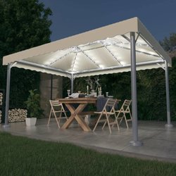 Pavillon mit LED-Lichterkette 400x300 cm Cremewei Aluminium