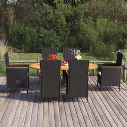 7-tlg. Garten-Essgruppe Poly Rattan Schwarz