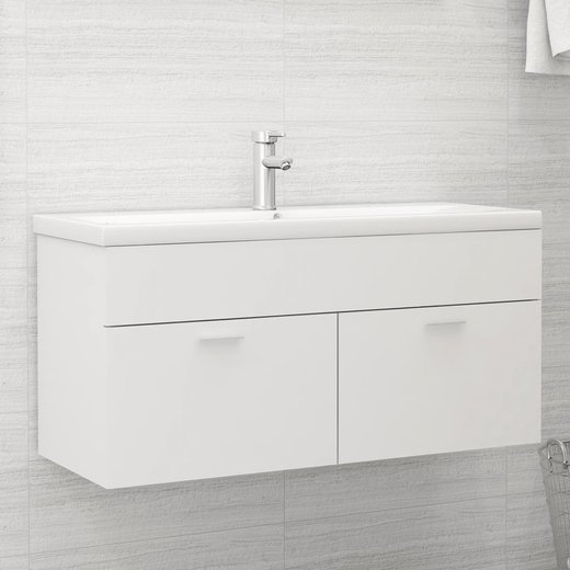 Waschbeckenunterschrank mit Einbaubecken Wei Spanplatte