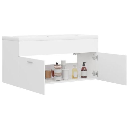 Waschbeckenunterschrank mit Einbaubecken Wei Spanplatte