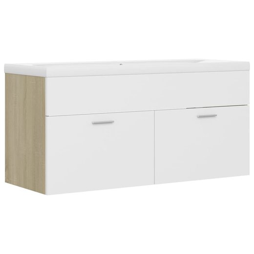 Waschbeckenunterschrank mit Einbaubecken Wei und Sonoma-Eiche