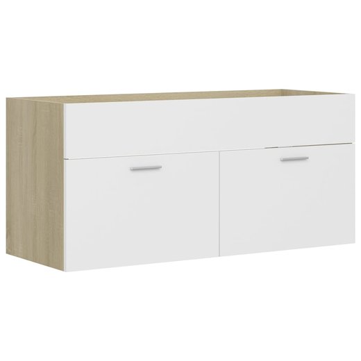 Waschbeckenunterschrank mit Einbaubecken Wei und Sonoma-Eiche