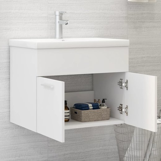 Waschbeckenunterschrank mit Einbaubecken Wei Spanplatte