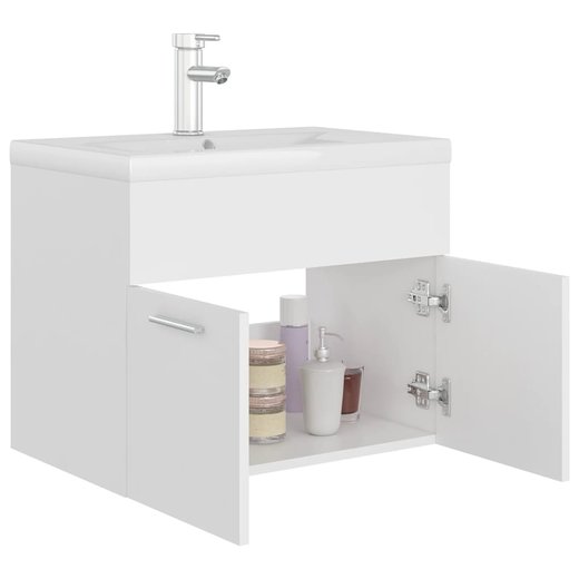 Waschbeckenunterschrank mit Einbaubecken Wei Spanplatte