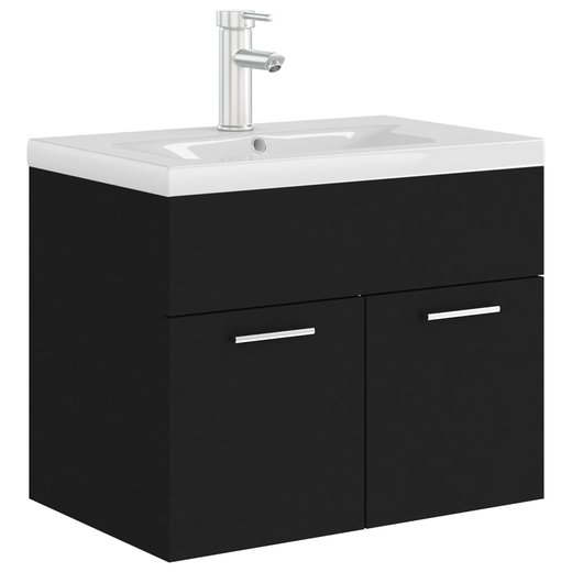 Waschbeckenunterschrank mit Einbaubecken Schwarz Spanplatte