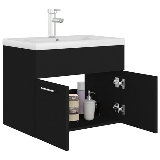 Waschbeckenunterschrank mit Einbaubecken Schwarz Spanplatte