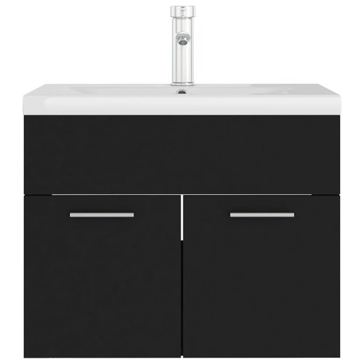 Waschbeckenunterschrank mit Einbaubecken Schwarz Spanplatte