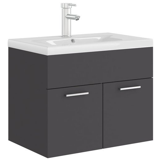 Waschbeckenunterschrank mit Einbaubecken Grau Spanplatte