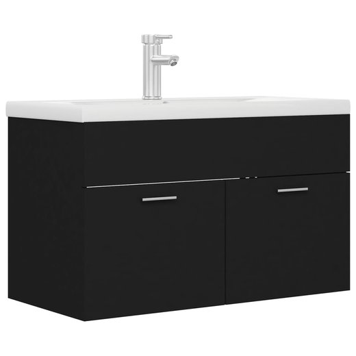 Waschbeckenunterschrank mit Einbaubecken Schwarz Spanplatte