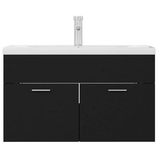 Waschbeckenunterschrank mit Einbaubecken Schwarz Spanplatte