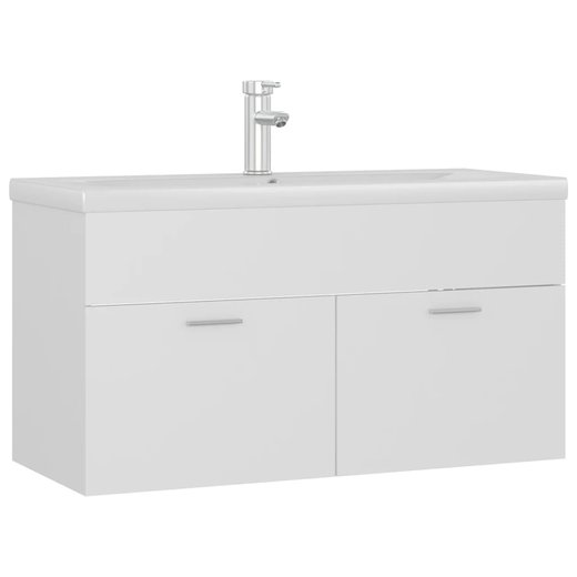 Waschbeckenunterschrank mit Einbaubecken Wei Spanplatte