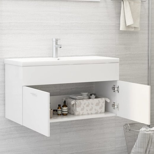 Waschbeckenunterschrank mit Einbaubecken Wei Spanplatte