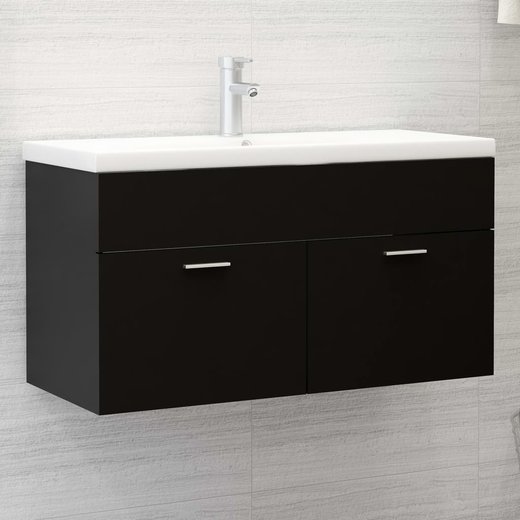 Waschbeckenunterschrank mit Einbaubecken Schwarz Spanplatte