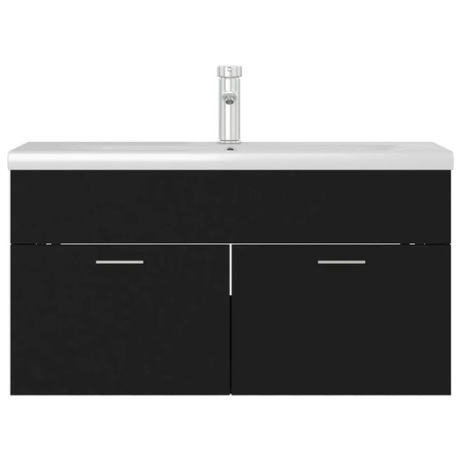 Waschbeckenunterschrank mit Einbaubecken Schwarz Spanplatte