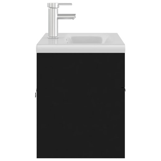 Waschbeckenunterschrank mit Einbaubecken Schwarz Spanplatte