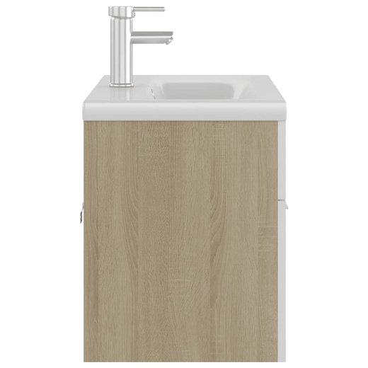 Waschbeckenunterschrank mit Einbaubecken Wei und Sonoma-Eiche