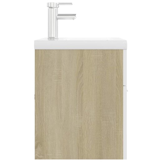 Waschbeckenunterschrank mit Einbaubecken Wei und Sonoma-Eiche