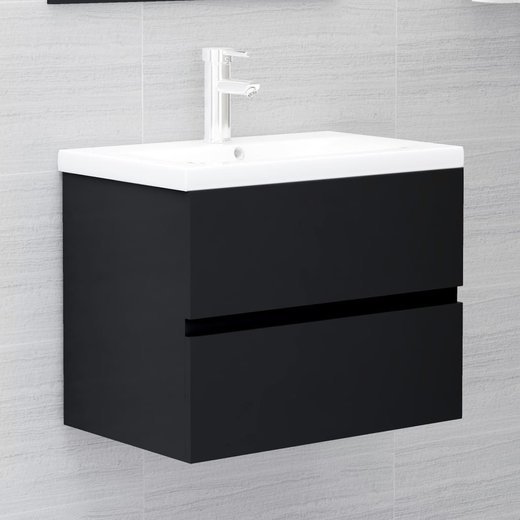Waschbeckenunterschrank mit Einbaubecken Schwarz Spanplatte