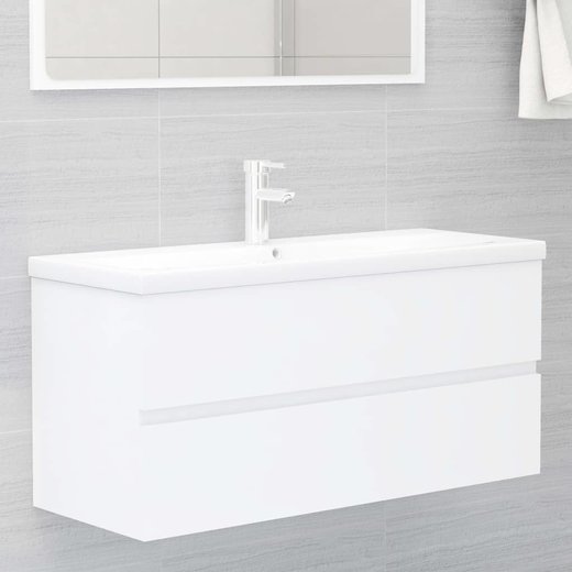 Waschbeckenunterschrank mit Einbaubecken Wei Spanplatte
