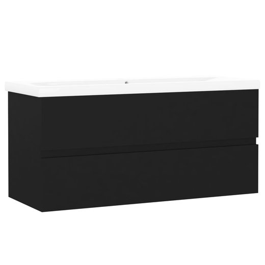 Waschbeckenunterschrank mit Einbaubecken Schwarz Spanplatte