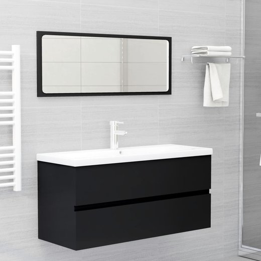 Waschbeckenunterschrank mit Einbaubecken Schwarz Spanplatte