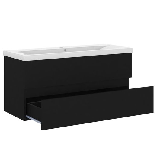 Waschbeckenunterschrank mit Einbaubecken Schwarz Spanplatte