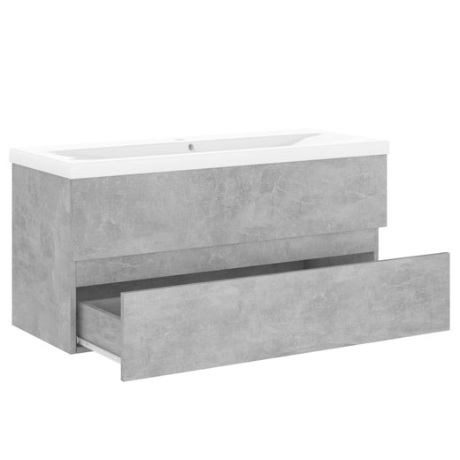 Waschbeckenunterschrank mit Einbaubecken Betongrau Spanplatte