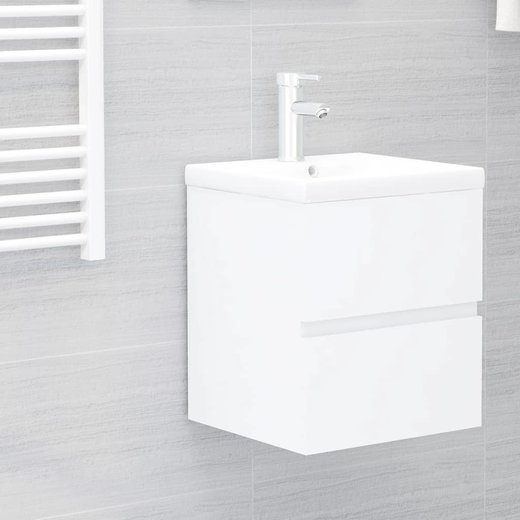 Waschbeckenunterschrank mit Einbaubecken Wei Spanplatte
