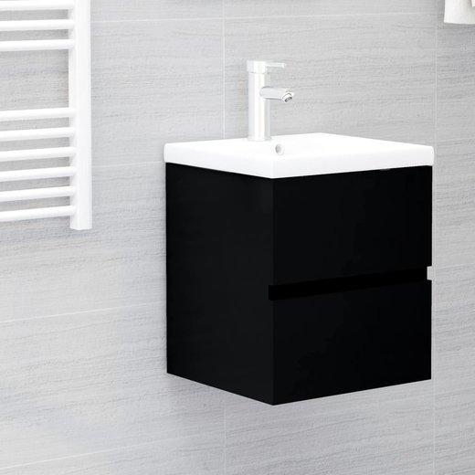 Waschbeckenunterschrank mit Einbaubecken Schwarz Spanplatte