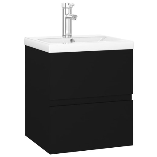 Waschbeckenunterschrank mit Einbaubecken Schwarz Spanplatte