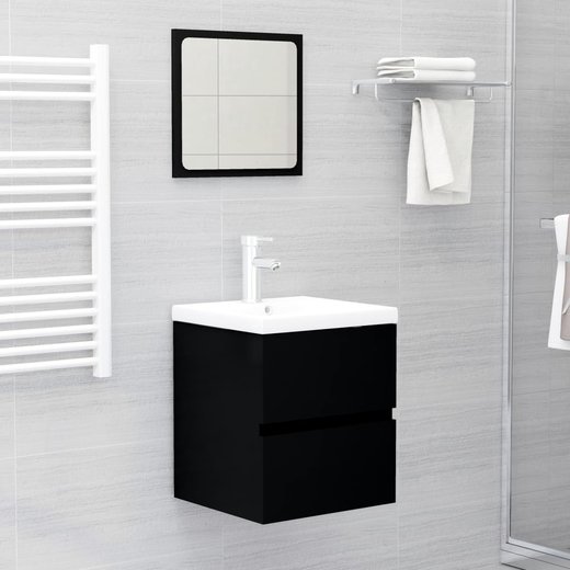Waschbeckenunterschrank mit Einbaubecken Schwarz Spanplatte