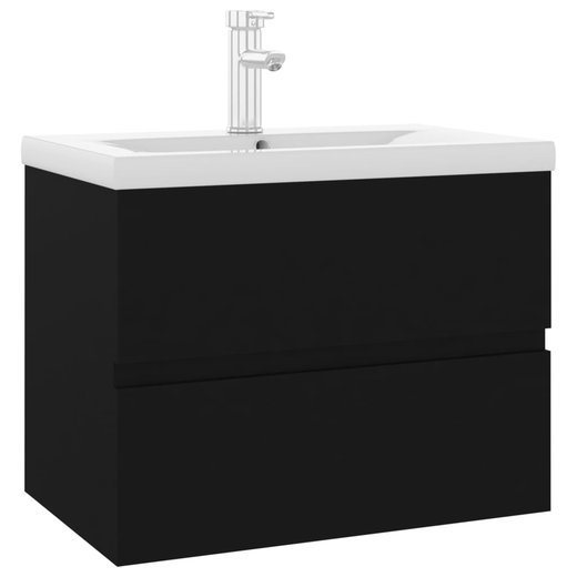 Waschbeckenunterschrank mit Einbaubecken Schwarz Spanplatte