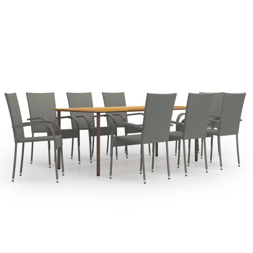 9-tlg. Garten-Essgruppe Poly Rattan Grau