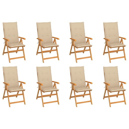 Garten-Liegesthle mit Kissen 8 Stk. Massivholz Teak