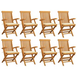 Gartensthle mit Creme Kissen 8 Stk. Massivholz Teak