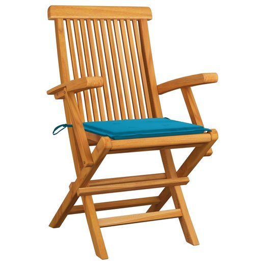 Gartensthle mit Blauen Kissen 8 Stk. Massivholz Teak