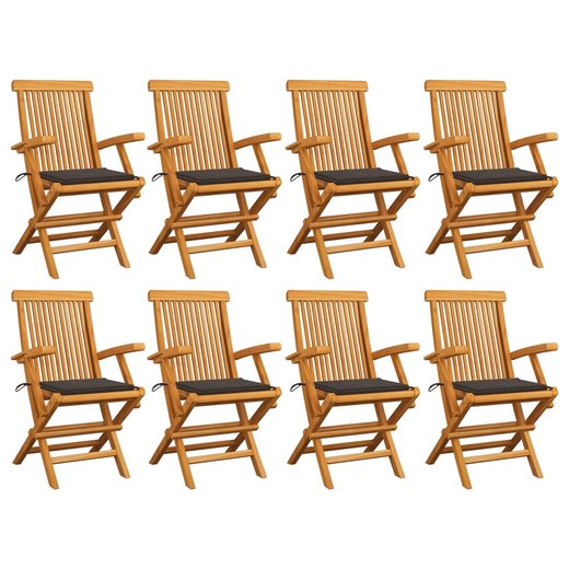 Gartensthle mit Taupe Kissen 8 Stk. Massivholz Teak