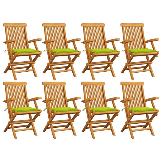 Gartensthle mit Hellgrnen Kissen 8 Stk. Massivholz Teak