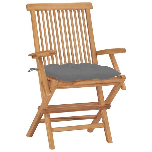 Gartensthle mit Grauen Kissen 8 Stk. Massivholz Teak