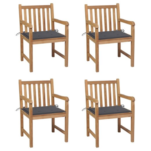 Gartensthle 4 Stk. mit Anthrazit Kissen Massivholz Teak