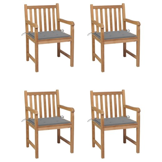 Gartensthle 4 Stk. mit Grauen Kissen Massivholz Teak