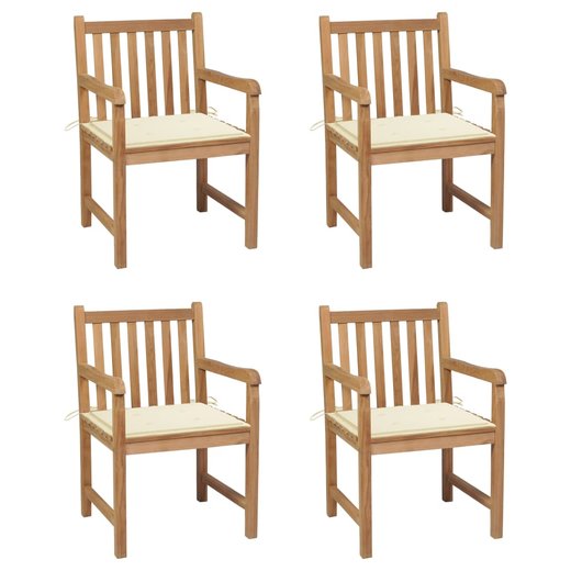 Gartensthle 4 Stk. mit Cremeweien Kissen Massivholz Teak