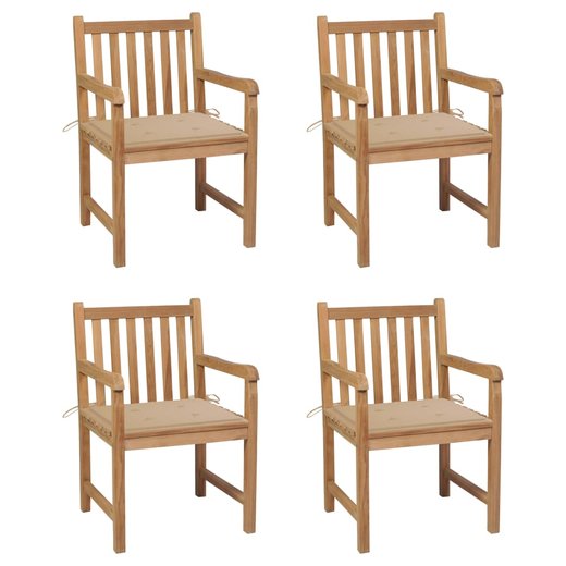 Gartensthle 4 Stk. mit Beigen Kissen Massivholz Teak
