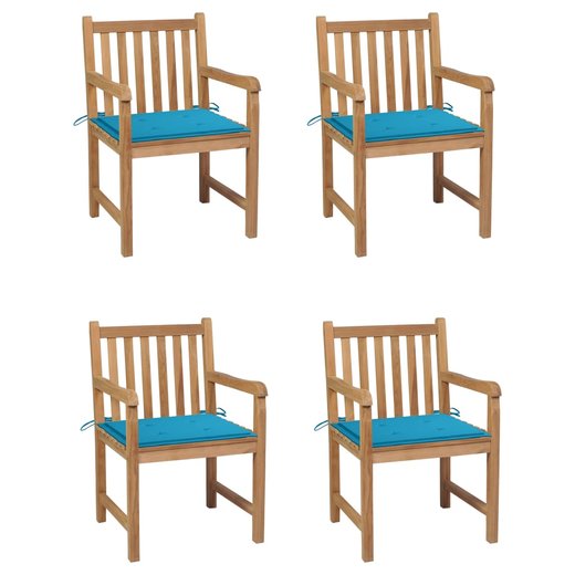 Gartensthle 4 Stk. mit Blauen Kissen Massivholz Teak
